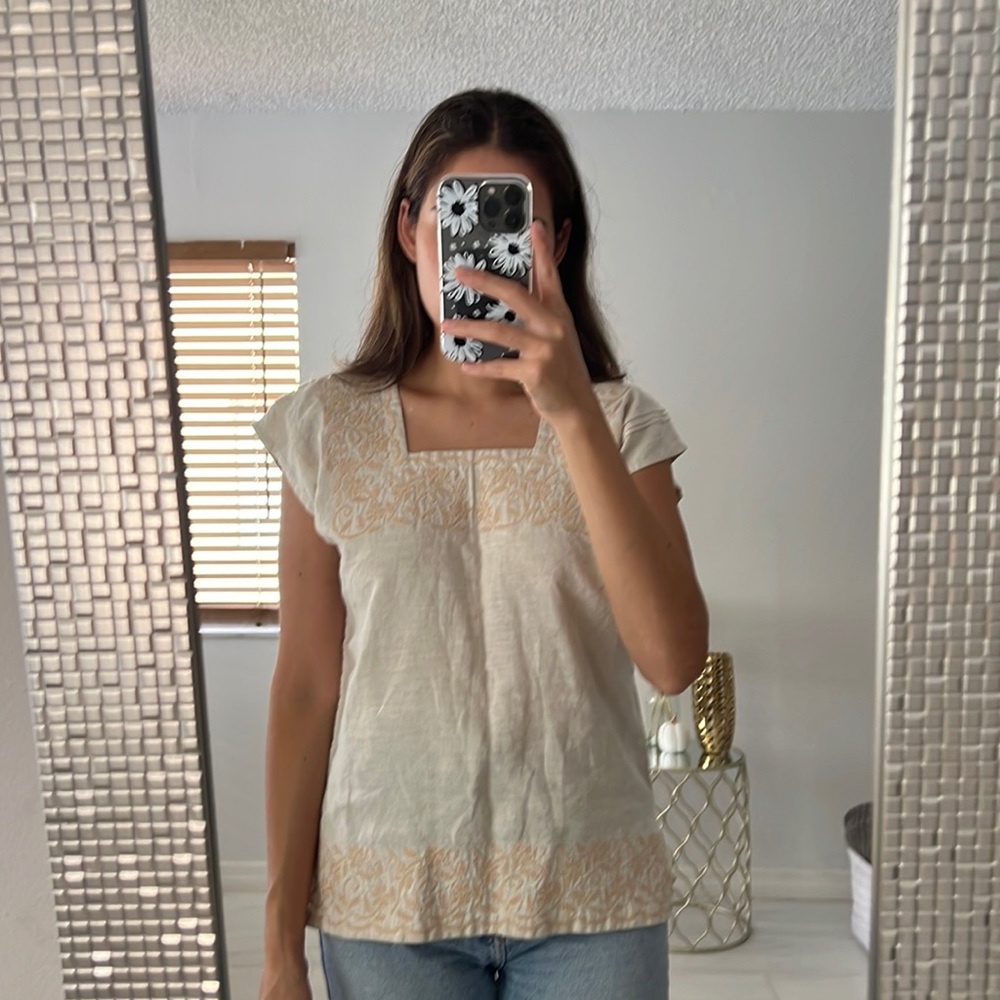 Handmaid Embroidered Linen Top